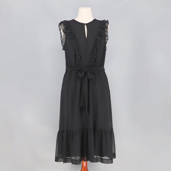 BODEN Elise Midi Dress in Black Draped Georgette Ruffle Notch Neck Size 12 - Picture 4 of 9